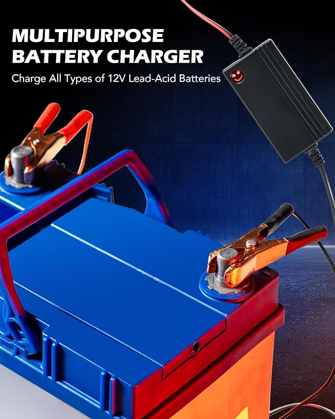 Orion Motor Tech 12V Battery Charger and Maintainer, Trickle Charger for Charging Boats Motorcycles ATVs Riding Mowers & Car Truck SUV RV Maintenance W Smart 2 Stage Charging & Power Indicator, 2PC