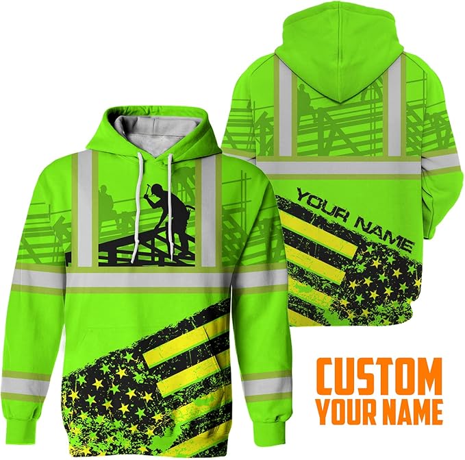 Matedecor High Visibility Hi Vis Hoodie for Men - Jobs Collection Custom Name Class 3 Reflective Safety Workwear