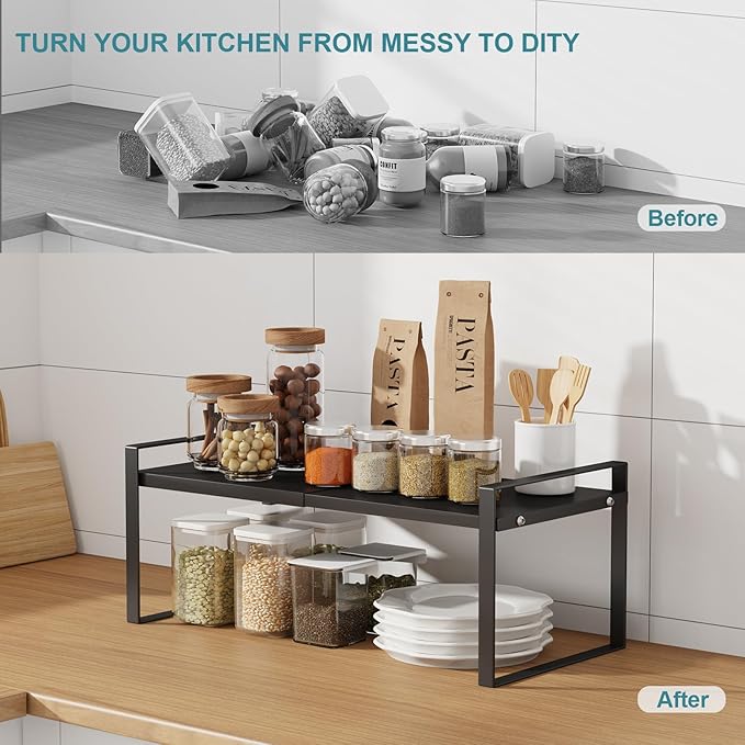 Cabinet Shelf Expandable Cupboard Under Sink Countertop Organizer Riser Rack for Kitchen Pantry Home Organization Extra Storage Space Saver Heavy Duty