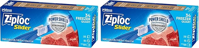 Ziploc Quart Food Storage Freezer Slider Bags, Power Shield Technology for More Durability, 34 Count (Pack of 2)