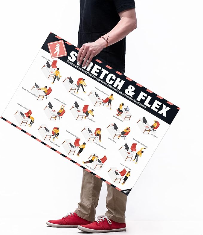 Stretch and Flex Poster 18" x 24" – OSHA Compliant Office & Workplace Stretching Guide, Full-Body Flexibility, Injury Prevention & Mobility Exercises, Ideal for Desk Workers & Sedentary Jobs
