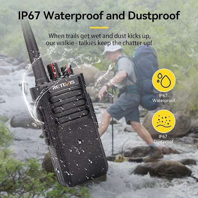 Retevis RT29 Long Range 2 Way Radio with Mic, 15in Antenna,Heavy Duty Professional Walkie Talkies,IP67 Waterproof Two Way Radio,700,000 sq. ft/50 Floor Range,3200mAh,for Construction Logistics(4Pack)