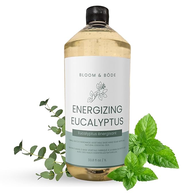 Bloom & Bōde Luxury Liquid Hand Soap Refill With Essential Oils - Natural Scented Hand Wash - Gentle Handwash - Moisturizing Hand Soap Refill, Energizing Eucalyptus Scent, 33.8 fl oz / 1L