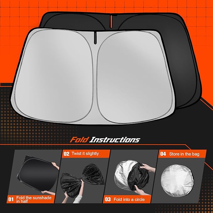 Custom Fit Windshield Sun Shade for GMC Sierra 1500 2500 3500 2019-2025 - Full Coverage, 210T Reflective Fabric, Blocks 99% UV Rays, Keeps Car Cool, Easy to Install and Store