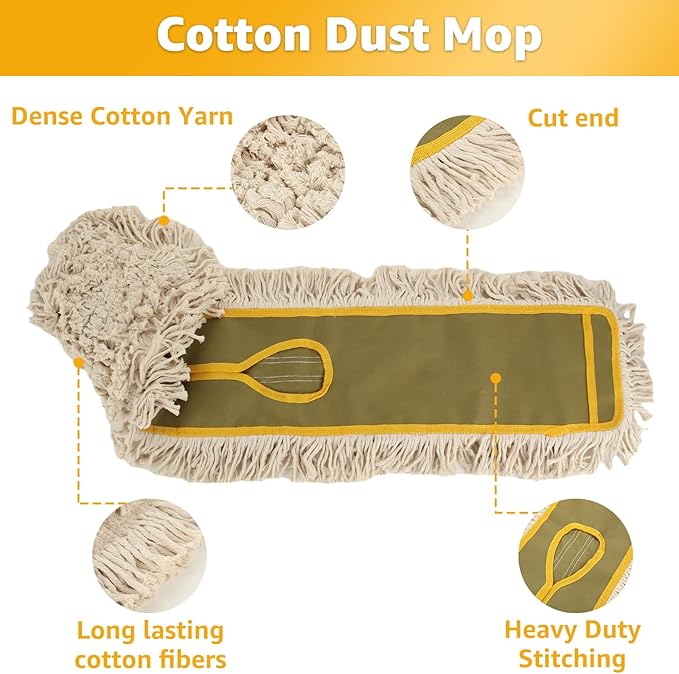 3 Pack Dust Mop Replacement Head, 36'' Dust Mops for Floor Cleaning Replacement Reusable Industrial Cotton Dust Mop Refill for Hardwood Floors, Ceramic, Marble, Tile