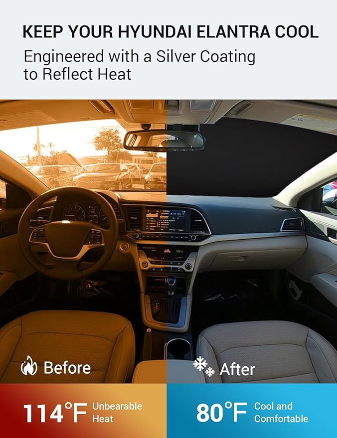 Proadsy 2025 Upgrade Windshield Sun Shade for Hyundai Elantra 2017-2020 Front Window Sunshade Protector Foldable Sun Visor Blocks UV Rays Keep Car Cooler