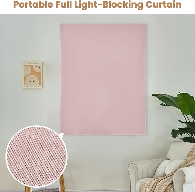 JILROIN Self Adhesive Curtains,100% Blackout Window Cover,No Drilling,Easy to Install,Provides Privacy Protection for Bedrooms (Light Pink - W46 × L60 in)