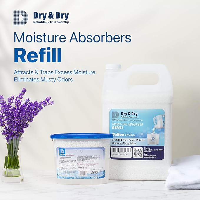 Dry & Dry Moisture Absorbers Refill Beads (32 LBS) - Home Basement Bedroom Small Dehumidifiers & Moisture Absorbers
