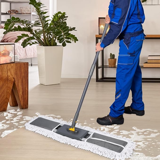 MASTERTOP 36" Professional Industrial Dust Mop for Floor Cleaning, Heavy Duty Wet & Dry Commercial Mop,Large Flat Floor Mops with Telescopic 62'' Long Handle,Dust Broom for Hardwood,Tiles,Office