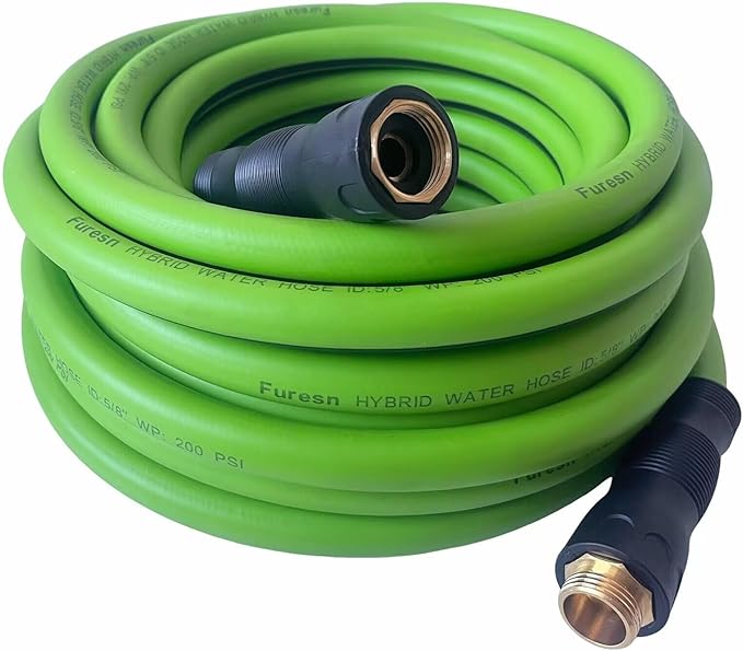 Garden Hose 5/8 in x 25 ft, Hybrid, No Kink, Heavy Duty, Lightweight, Flexible, Male Female Fittings, Handle & 3/4" GHT Solid Brass, 200 PSI (25FT, Green Black)