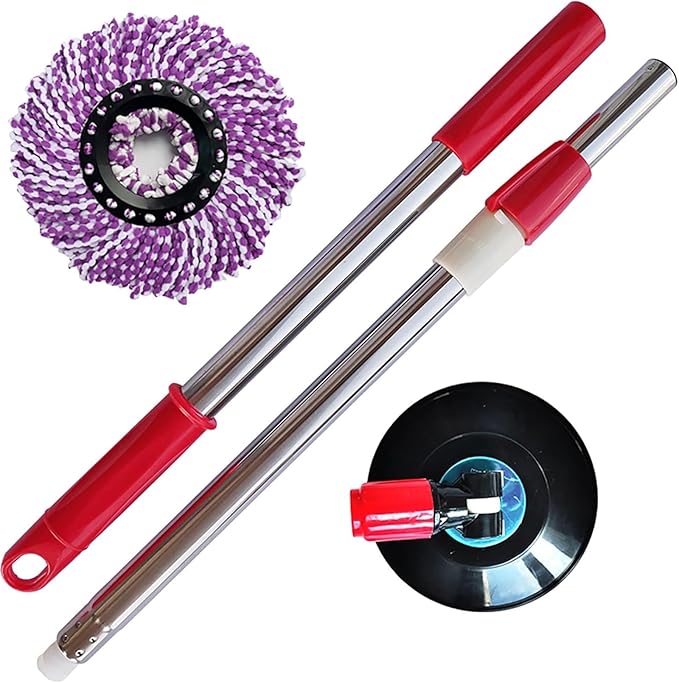 Spin Mop Replacement Mop Handle, 360 Degrees Rotating Telescopic Replacement Mop Stick with Robust Reinforced Plastic Disc for Spin Mop Bucket Cleaning System (Plastic,Black)