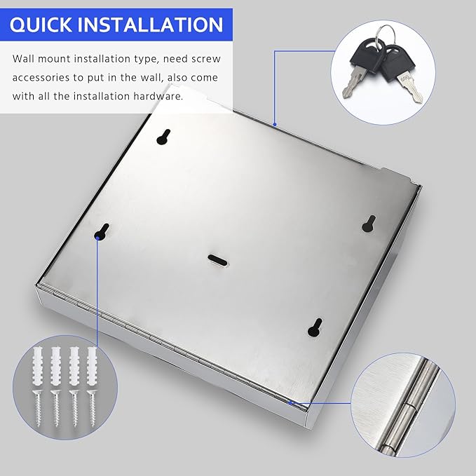 LemonRoad 2 Pcs Paper Towel Dispenser Wall Mount Commercial Stainless Steel Paper Towel Holder 310 C Fold Multifold Hand Tissue Holder, Large Capacity and Lock Design