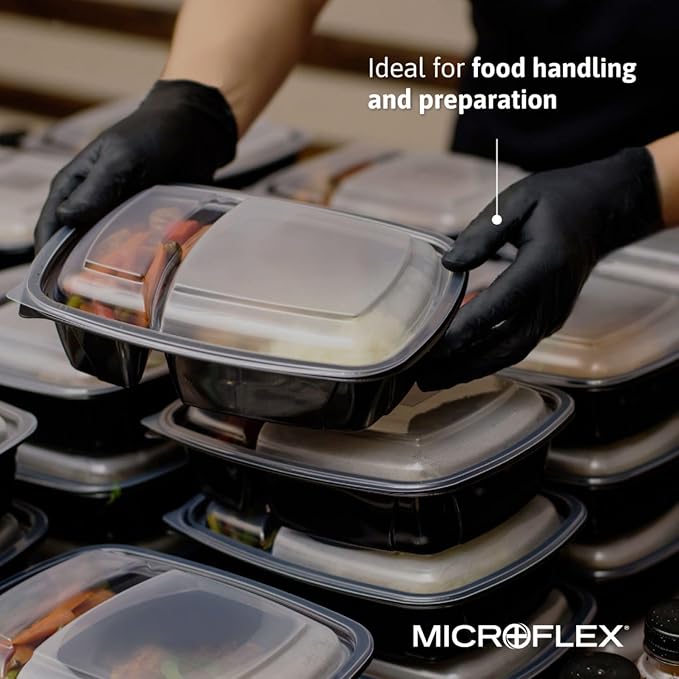 Ansell MICROFLEX MidKnight MK-296 Disposable Nitrile Gloves for Automotive, Law Enforcement w/ Full Texture - XX-Large, Black (Box of 100)