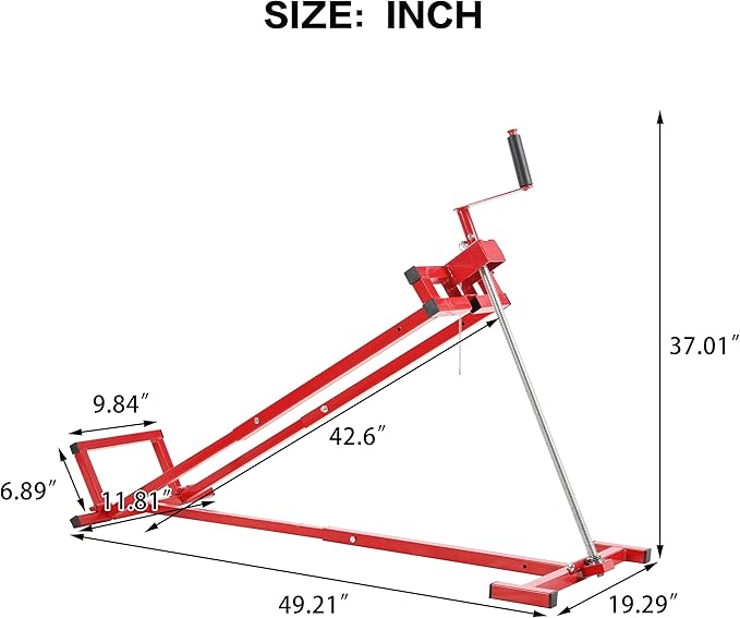 Easy Lawn Mower Lift for Riding Tractors, 800 Lbs Capacity Lawn Tractor Lifter, Ride-on Mower, Cleaning Aid, Universal, Lawn Tractor + 45° Tilt Adjustable, red