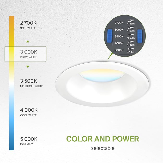 ASD Commercial LED Downlight 9/10 Inch, Round Power Adjustable Downlights 22/26/30/35/40W, Canless LED Recessed Lighting 120-277V, 5 CCT 2700K-5000K, Dimmable Ceiling Light Fixture IC Rated, White ETL