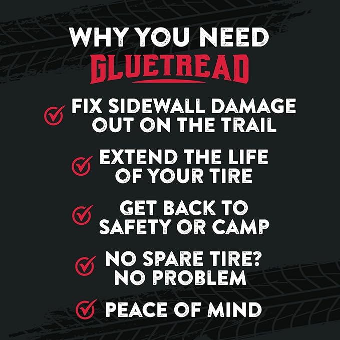 GlueTread External Patch Kit - for Tubeless Tires - No Need to Remove Tire - Kit Includes Enough Material to Patch 4 Tires - ATV Sidewall Repair Kit