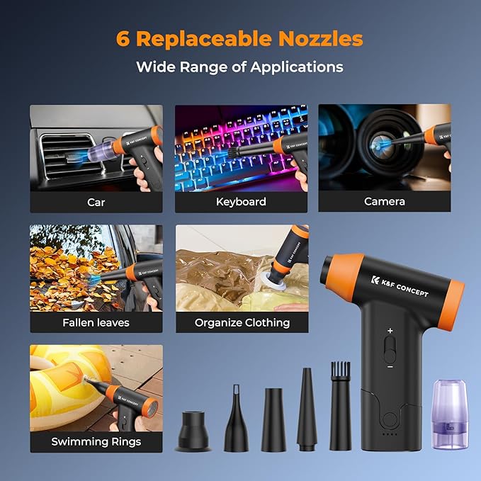 K&F CONCEPT Blower & Suction 2 in 1 Compressed Air Duster, with LED Light,150000RPM Electric Air Duster, 3 Gear Adjustable&Portable, Dust Blower for Computer, Keyboard, House, Outdoor and Car