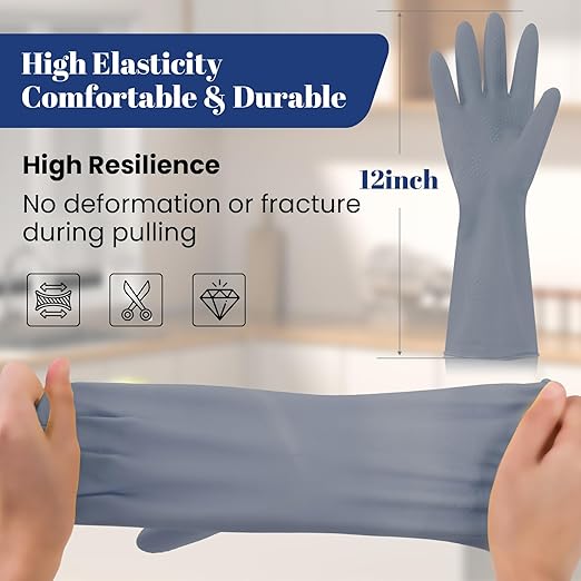 Rubber Kitchen Dishwashing Gloves - 4 Pairs Reusable Household Cleaning Gloves, Flexible and Durable & Non-slip Cleaning Gloves, Great for Kitchen, Bathroom, Laundry (Pink+Green+Blue+Grey)