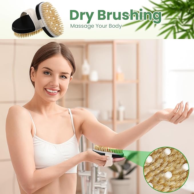 Gejoy 10 Pcs Dry Brushing Body Brush Exfoliating Brush with Massage Nodule Dry Skin Body Scrubber for Shower Bath Back Circulation Improvement Dead Skin Exfoliator (4.92 x 2.56 Inches,Black)
