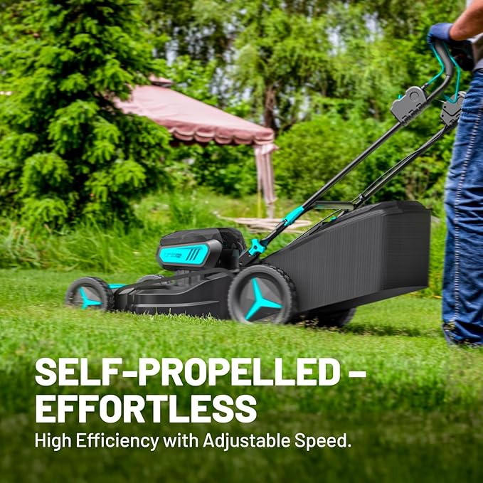 40V 21 inch Self-Propelled Lawn Mower Cordless, 3-in-1 Brushless Electric Lawn Mower with 6-Position Cutting Height Adjustment, 2 * 8.0Ah Battery & Dual Charger Included
