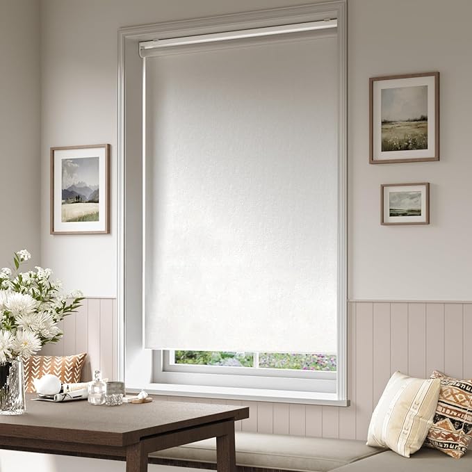 Cordless Roller Shades Blackout Blinds for Windows Room Darkening Rolled Up Shades with Spring System, UV Protection Window Shades Door Blinds for Home and Office (White, 70" W x 72" H)