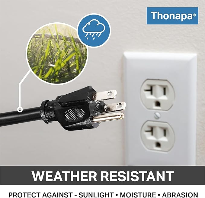 6 Foot Outdoor Extension Cord - 12/3 Heavy Duty Black Extension Cable with 3 Prong Grounded Plug for Safety - Great for Garden, Tools and Major Appliances