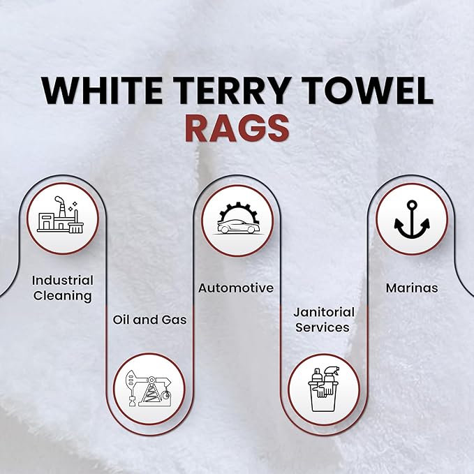 Recycled White Terry Cloth Rags (600 lbs Pallet - 60x10 lbs. Box) - High Absorbent Terry Towel Cleaning Rags for Cleaning House, Industrial & Workshops, Bulk Shop Rag