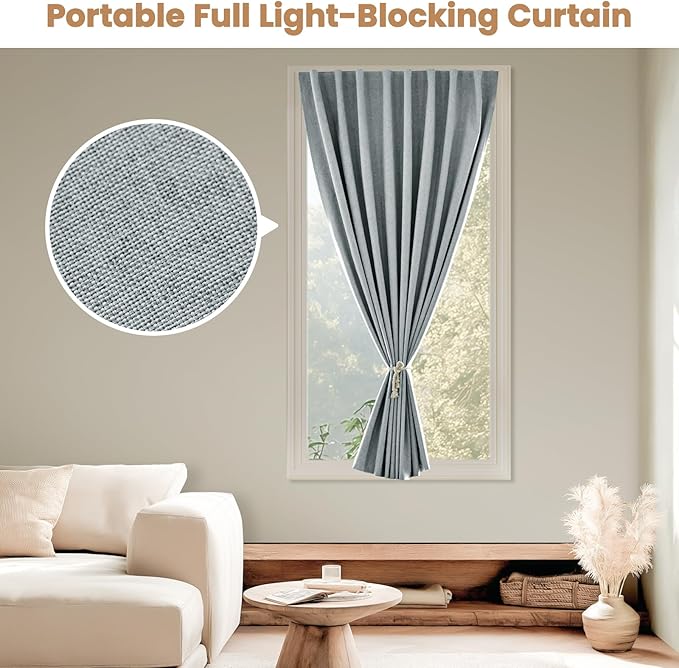 Adhesive Curtain,100% Blackout Curtains, No Drilling, Suitable for Multi-Scenes Privacy Protection (Light Gray - W35 × L72 in)