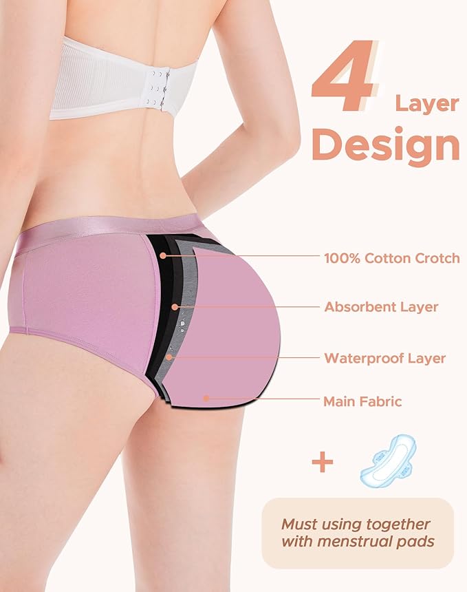 INNERSY Period Underwear for Teens Girls Cotton Leak-Proof Menstrual Panties 3-Pack