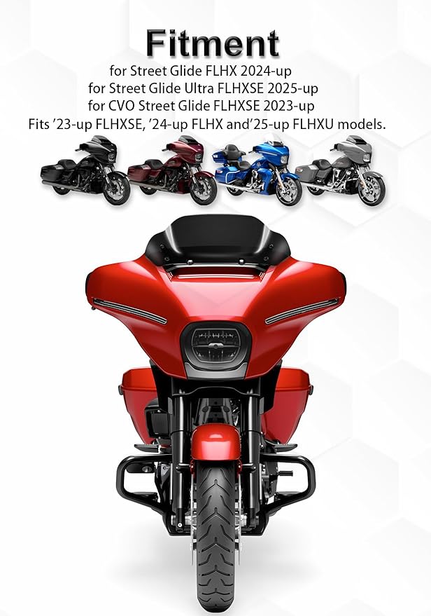 8" Wave Windshield Windscreen Wind Splitter Compatible with Harley Davidson Touring CVO Street Glide FLHXSE 2023-up,Street Glide FLHX 2024-up & FLXHU 2025-up (Black)