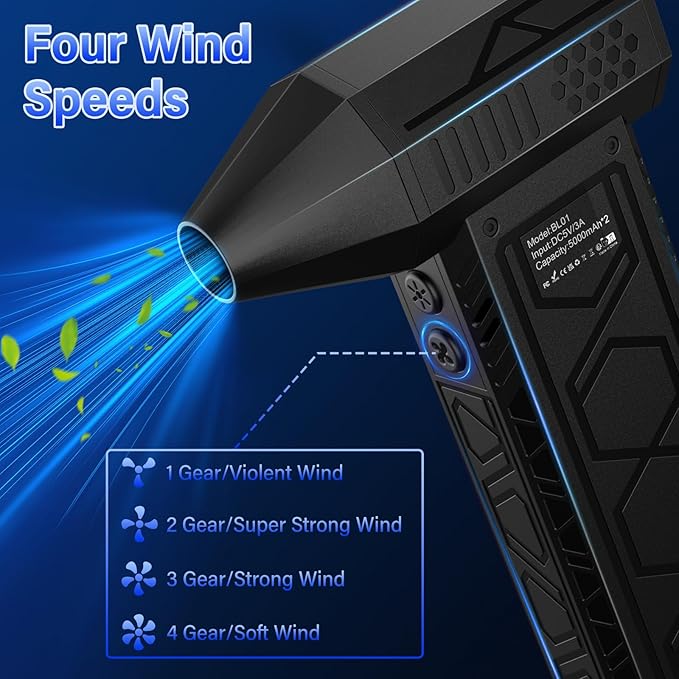 Electric Air Duster with Flashlight,180000RPM Compressed Air Duster Turbo Fan(10000mAh),Multipurpose Jet Fan,Electric Air Blower Duster with Assist Lighting, High-Speed Air Blower with 4 Gear-Black