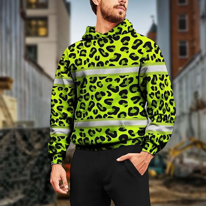 Color US Flag High Visibility Hoodie for Men Women Reflective Tapes Safety Workwear for Worker Runner Patriotic