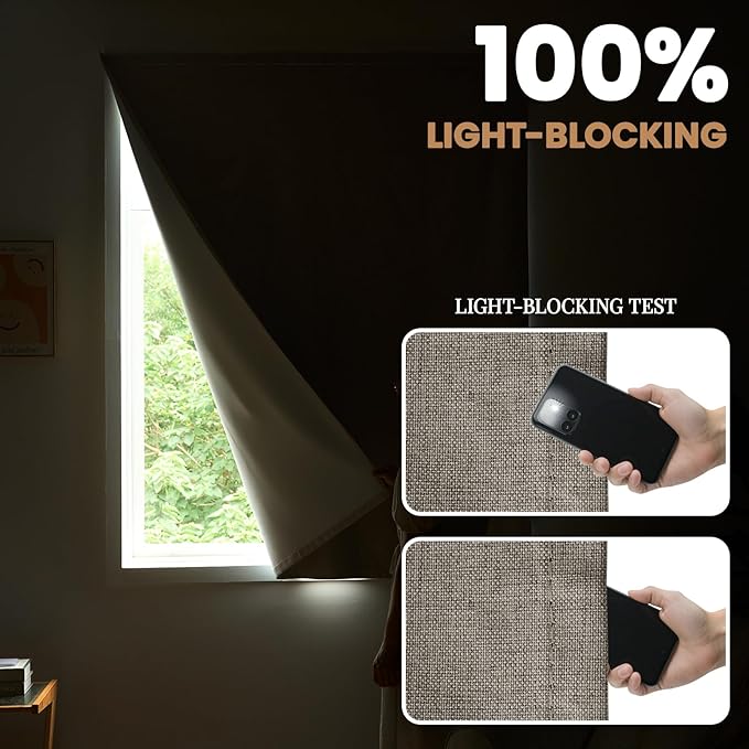 100% Blackout French Door Curtain,Adhesive, No Drilling Required,Small Curtains Designed for Installation On Doors (Light Coffee - W25 × L72 in)