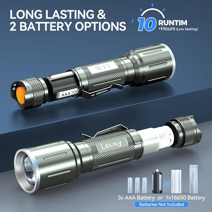 LETMY LED Flashlight 2 Pack - Super Bright Tactical Flashlights High Lumens - Zoomable, 5 Modes Flash Light, Waterproof Powerful Flashlights for Hurricane Home Emergency Camping Outdoor