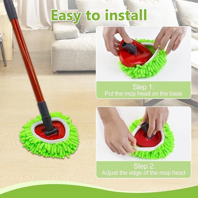 Mop Heads Replacements,Mop Replace Heads Compatible with Ocedar RinseClean 2-Tank Spin Mop,Reusable Mop Head for Wet/Dry,3 Pack Chenille&Microfiber Dust Mop Refills for Multi-Surface Floor Cleaning