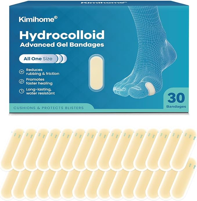 Hydrocolloid Blister Bandages for Feet - 30ct Gel Blister Bandages - Blister Cushions for Heel, Toe - Blister Prevention for Travel - Water Resistant Bandages Pads (Spot Pack)