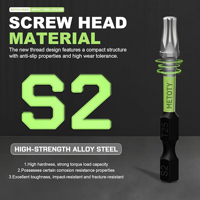 93Pcs impact driver bit set, Has Magnetic Functionality Screwdriver Bit Set. 2" (PH2,PZ2,SQ2,T10,T15, T20,T25,T30) a Magnetizer, and Extension rod, All made of S2 steel, Hard and Durable.