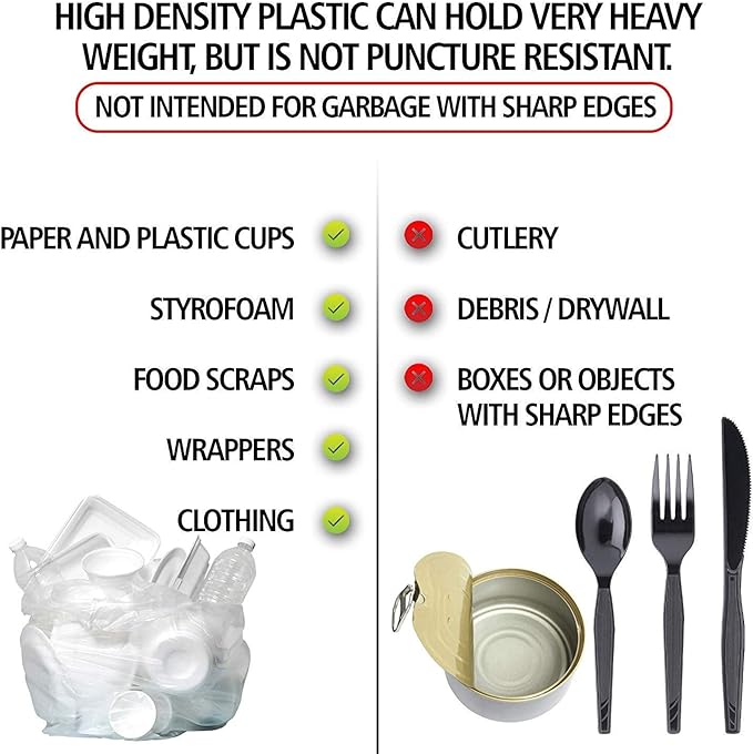 Aluf Plastics High Density Trash Bags, 60 Gallon, 800 Count, 14 Micron (eq), 38" x 60", Clear, for Bathroom, Office, Industrial, Commercial, Janitorial, Municipal, Recycling