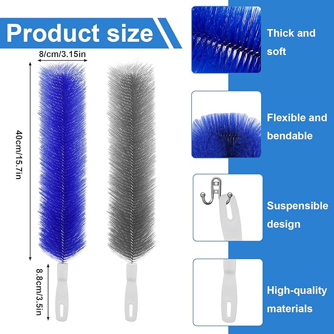 2 Pcs Cobweb Duster, Bendable Fan Duster, Plastic Fan Cleaner Brush,Microfiber Head Dusting Brush, Reusable Dust Remover for Air Conditioning Shutters,Ceiling Fan Blades,Air Vents, Curtains, Cars