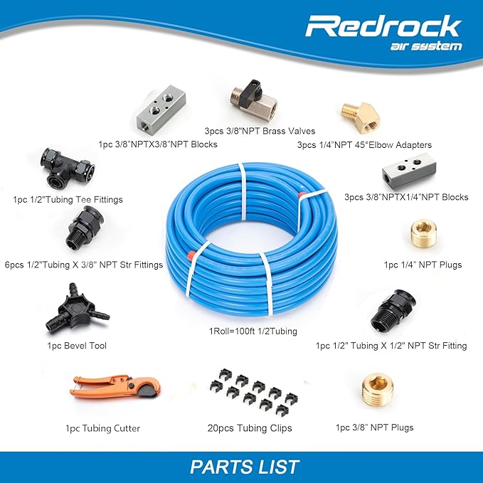 Air Compressor Accessories Kit 1/2" x 100 feet HDPE Aluminum Compressed Air Piping System Air Compressor Hose Pressured Leak-Proof Easy to Install 200PSI ASTM F1282