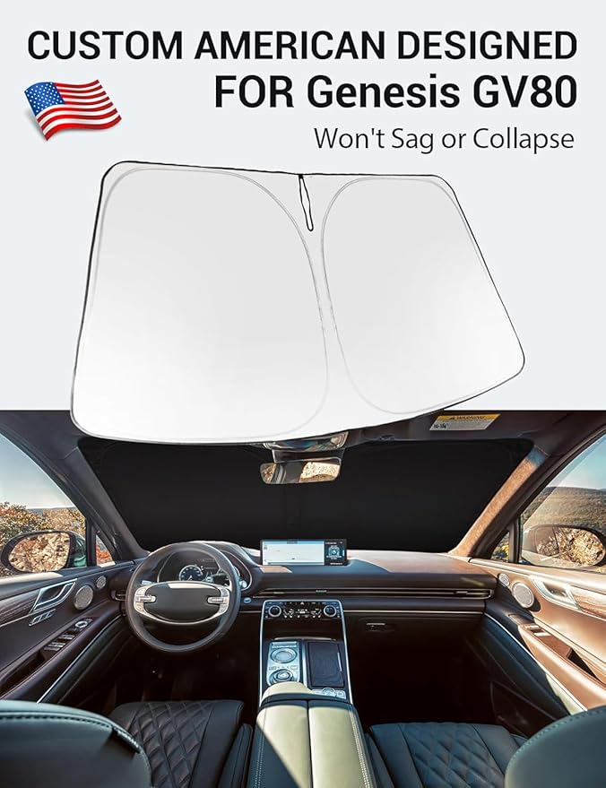 Proadsy 2025 Upgrade Windshield Sun Shade Custom Fit 2021-2023 2024 2025 Genesis GV80 Foldable Front Sunshade Protector Sun Visor Blocks UV Rays Keep Car Cooler