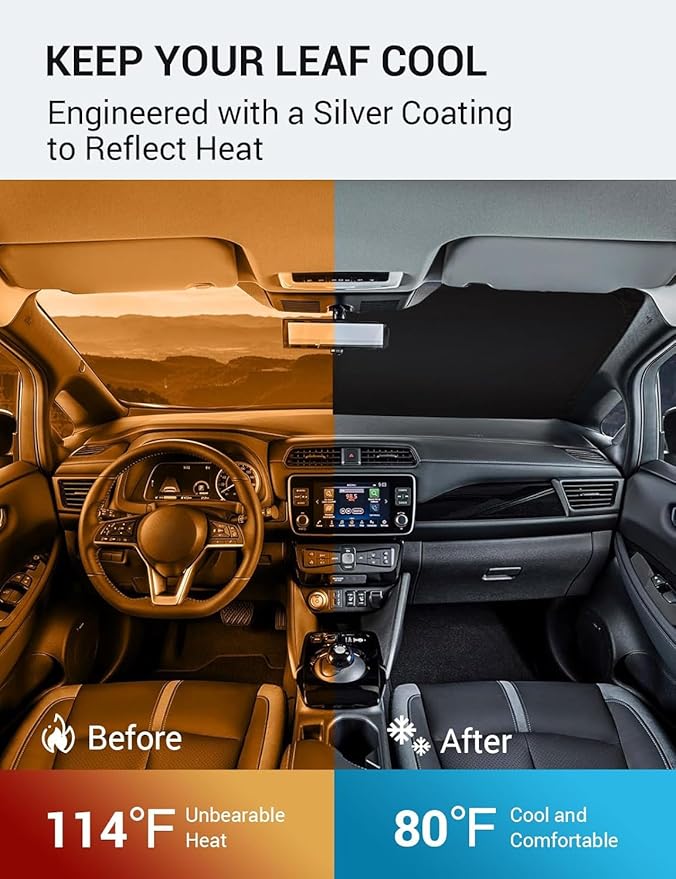 Proadsy 2025 Upgrade Windshield Sun Shade Custom Fit 2018-2023 2024 2025 Nissan Leaf Foldable Front Sunshade Protector Sun Visor Blocks UV Rays Keep Car Cooler