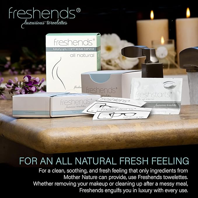 Freshends Luxurious Towelette Bundle Flushable Wipes for Adults - Flushable Wet, Personal Care Bathroom Wipes, Individually Packed Wet Tissues - Travel (100-Pack, Gray/Blue)