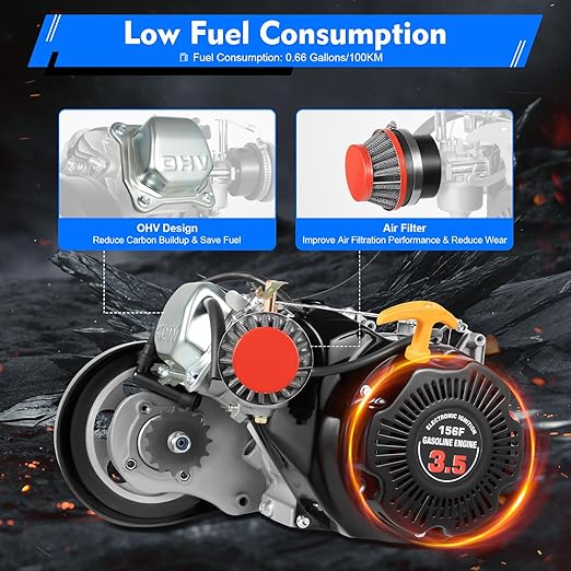 100CC 4-Stroke Gasoline Engine Kit, 3.5HP Bicycle Engine Kit, Hand Start Gas Engine with Chain Drive OHV Air-Cooling for Large Triangular Empty Frames & Motorized Motor Bike Modification