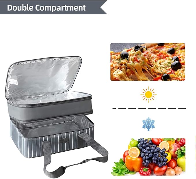 Fun Elements Casserole Carrier, Expandable Insulated Casserole Carriers for Hot or Cold Food, Lasagna Lugger for Parties, Fits 9" x 13" Baking Dish, Grey