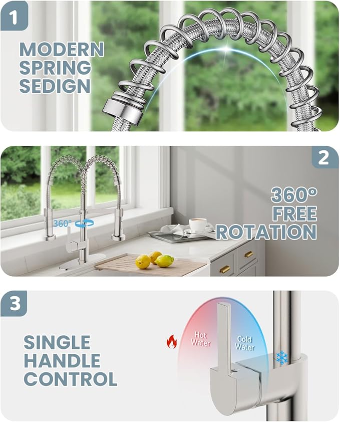 Kitchen Faucet Soap Dispenser,Faucet for Kitchen Sink, Kitchen Sink Faucets with Pull Down Sprayer and Dual Function Spray Head,RV Sink Faucet with Deck Plate,Nickel Brushed