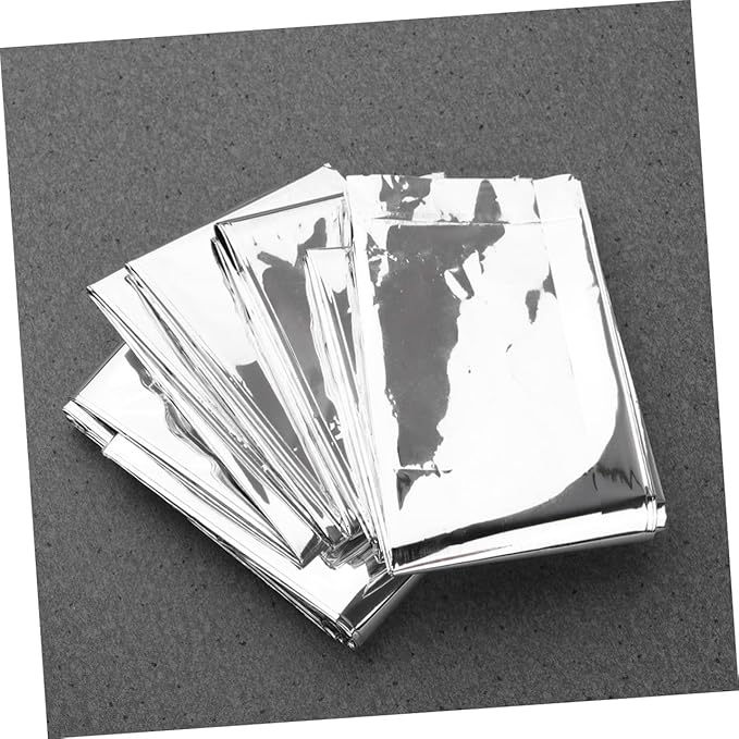 5pcs Emergency Survival Blanket Silver Reflective Insulated Rescue Blankets for Outdoor Camping Hiking First Aid Warmth Retention
