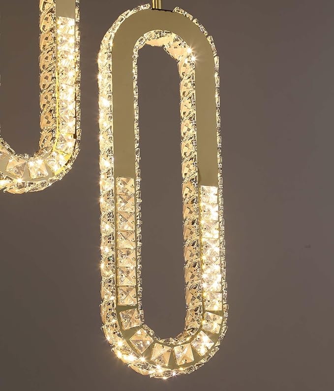 5 Rings Crystal Chandeliers for Staircase Large Pendants Light Fixture Gold High Ceiling Chandelier for Entryway Bedroom Foyer 2700K-6000K