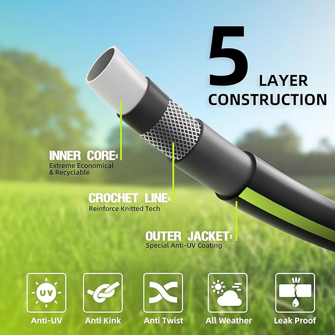 Worth Leader Short Garden Hose 3/4 in. x 2 ft. -Heavy Duty Durable Lightweight PVC Rubber Water Pipe for Agriculture, Lawn Care & Commercial Use -No Kink, Flexible, Leakproof, Male to Female Fittings