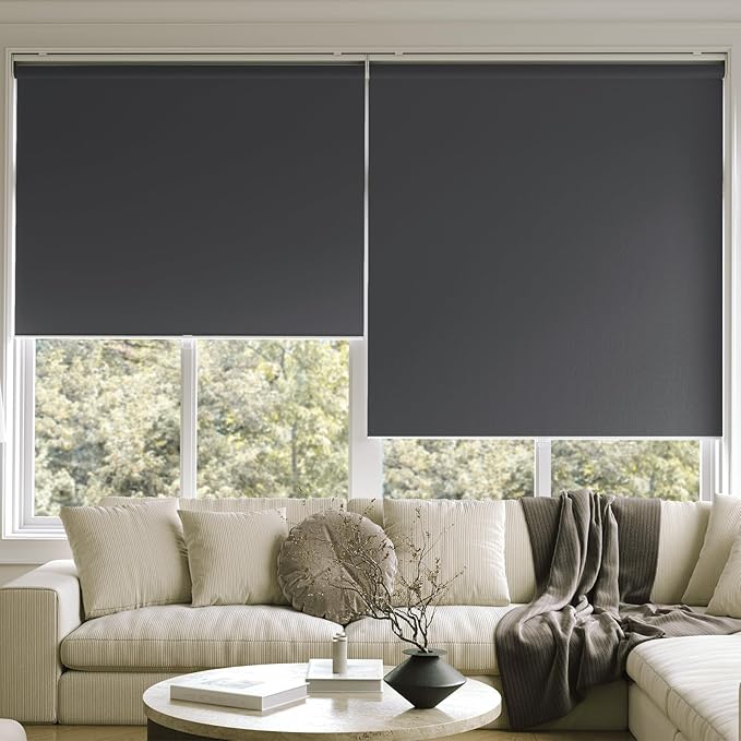 Cordless Roller Shades Blackout Blinds for Windows Room Darkening Rolled Up Shades with Spring System, UV Protection Window Shades Door Blinds for Home and Office (Grey, 34" W x 72" H)